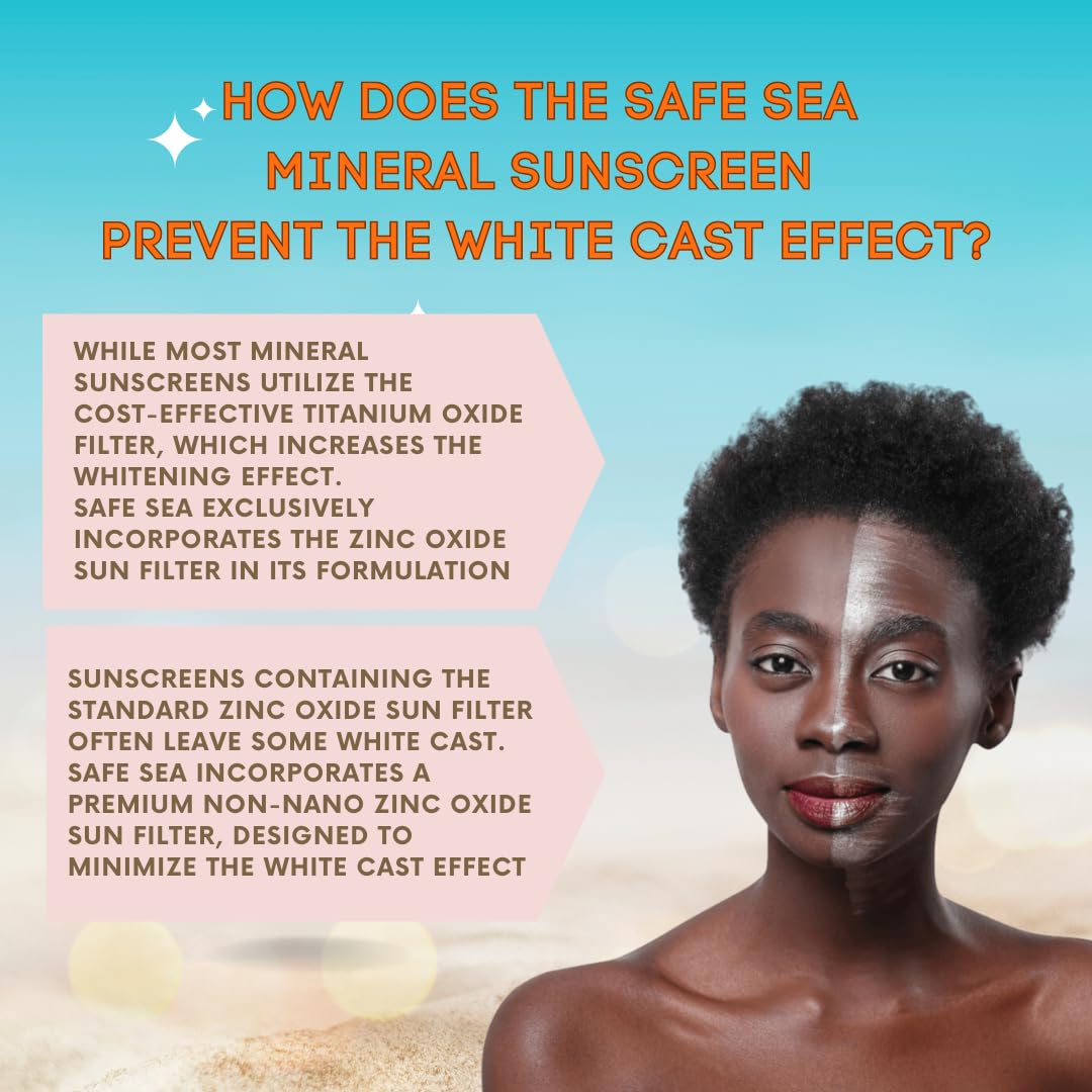 Safe Sea Zinc Oxide Sunscreen SPF50 | Clear Mineral Face Sunscreen | Anti-Jellyfish Sting Protective Lotion | Coral Reef Safe | Travel Size - 2Oz