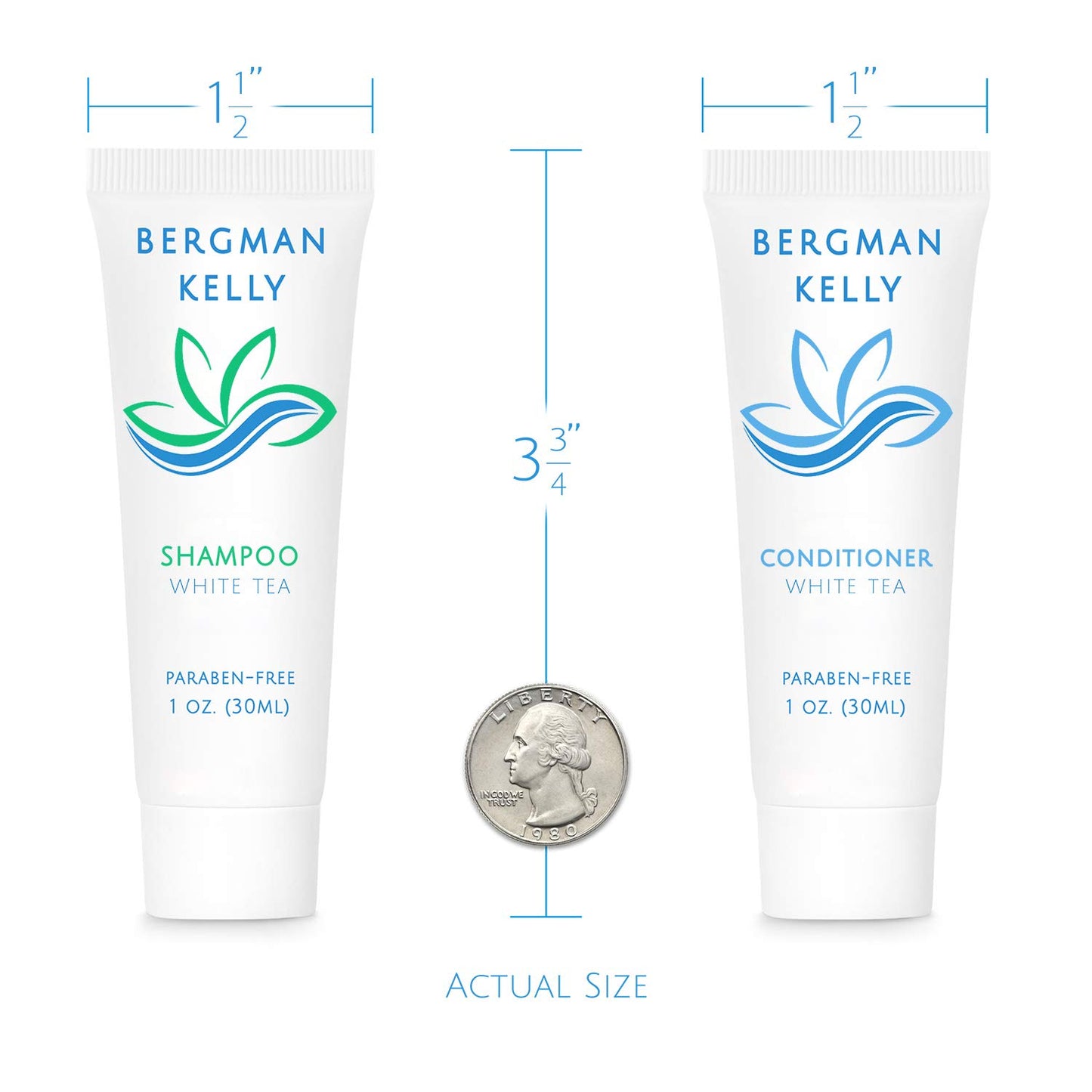 Bergman Kelly - Travel Shampoo and Conditioner Set - 1 fl oz, 100 Pieces, White Tea - Delight Your Guests with Revitalizing and Refreshing Hotel