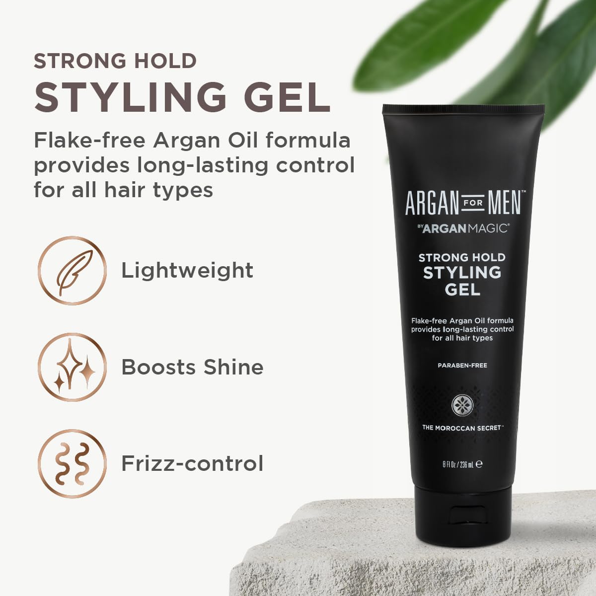 Argan Magic Strong Hold Styling Gel - Flake-Free Argan Oil Formula for Superior Hold and Long-lasting Control | Paraben Free, (8 Fl Oz)