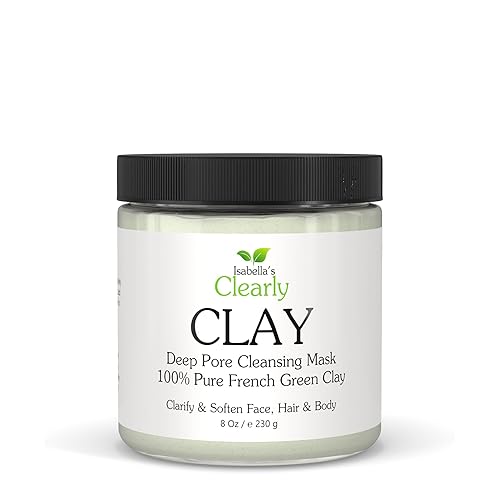 Clearly CLAY, Deep Pore Cleansing, Skin Softening Facial Mask | 100% Pure French Green Clay Powder for Acne, Blackheads, Dry Skin, Oily Skin | Non