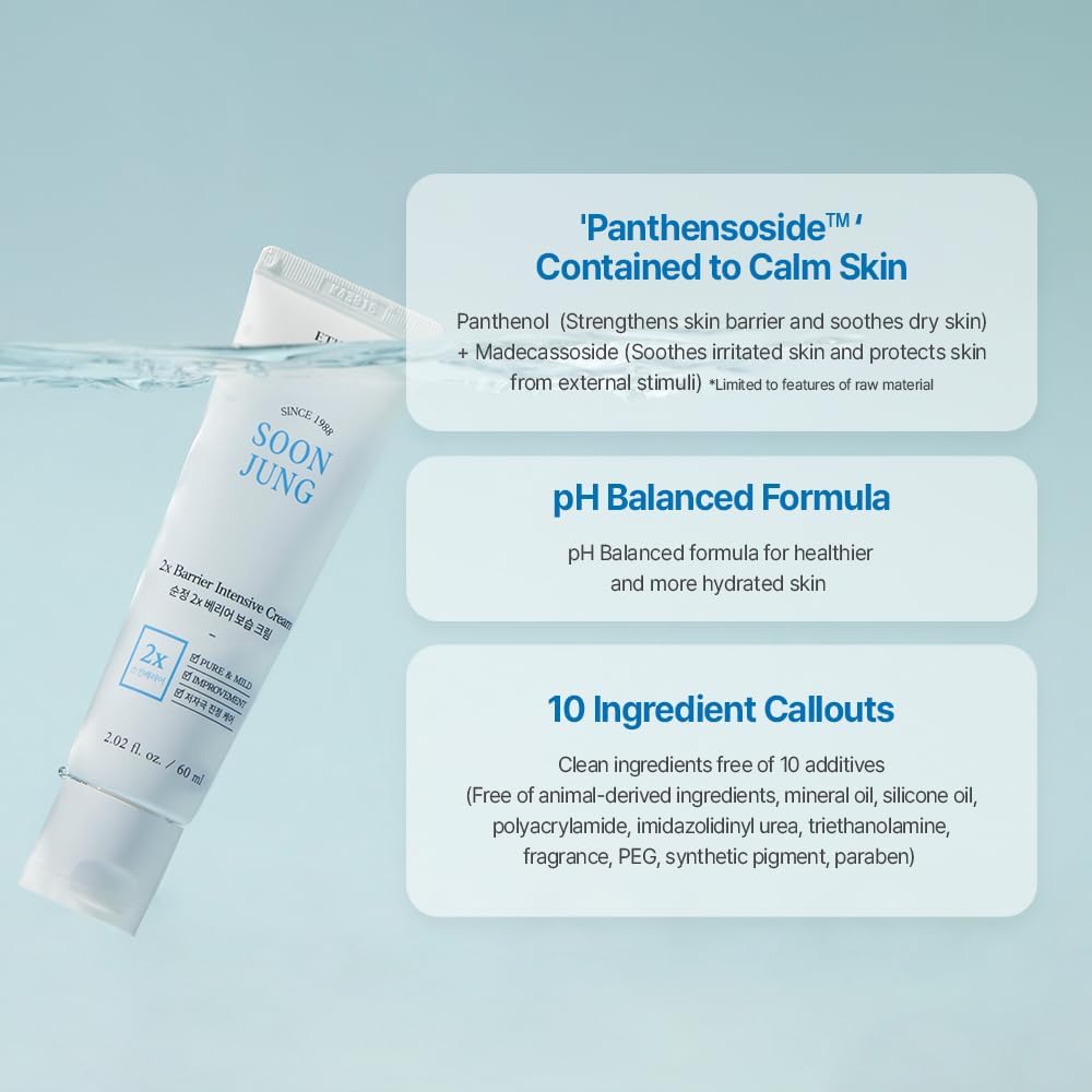 ETUDE SoonJung 2x Intensive Cream Duo Set for Barrier Repair | Rich Moist, Madecassoside & Panthenol for Soothing, Face Moisturizer for Sensitive Beauty and Personal Care ETUDE