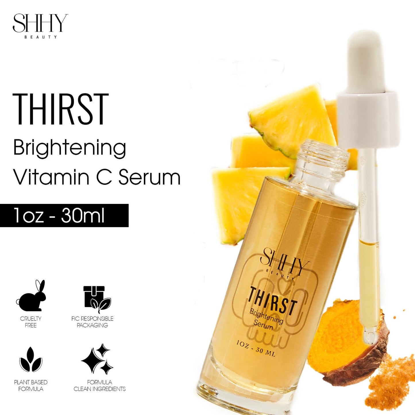 Shhy Beauty THIRST Brightening Vitamin C Serum, For Radiant even tone Skin, taget dark spots, hyperpigmentation, and hydration for all Genders