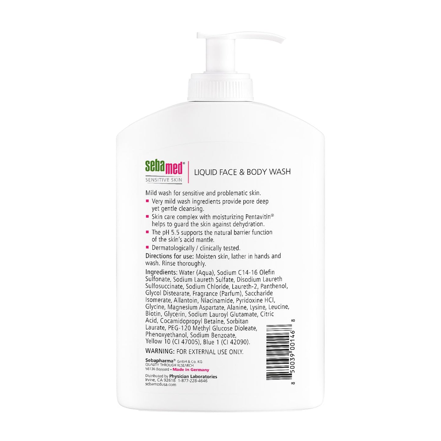 SEBAMED Paraben-Free Liquid Face and Body Wash with Pump pH 5.5 Dermatologist Recommended Mild Hydrating Cleanser for Sensitive Skin 13.5 Fluid Ounces