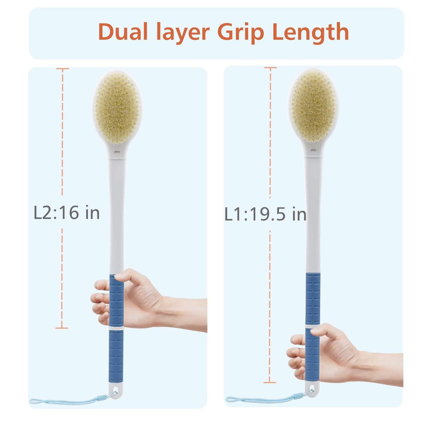 Shower Brush with Soft and Stiff Bristles,20.5" Extra Long Handle Dual-Sided Back Scrubber Bath Brush Body Exfoliator for Wet or Dry Brushing (Extra