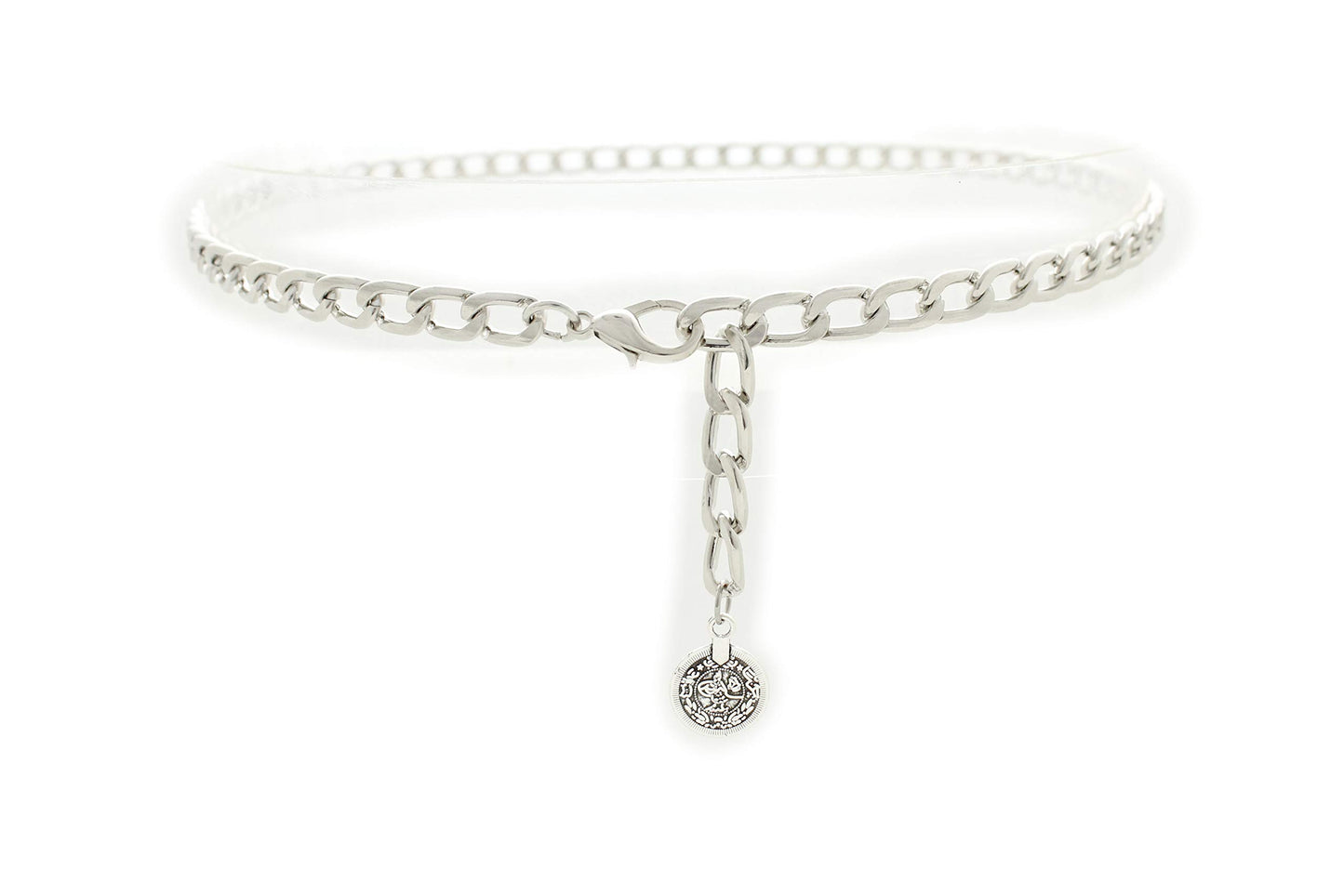 TFJ Women Fashion Belt Hip High Waist Silver Metal Chains Coin Charm Buckle M L XL