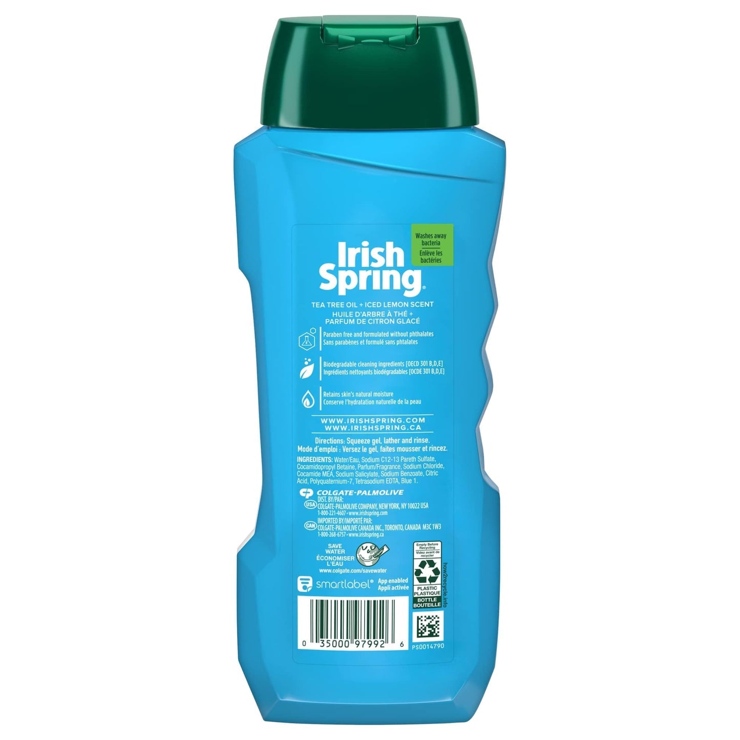 Irish Spring Ultimate Wake Up Tea Tree Face & Body Wash for Men, Moisturizing Body Wash Washes Away Bacteria - 18 Fl. Oz