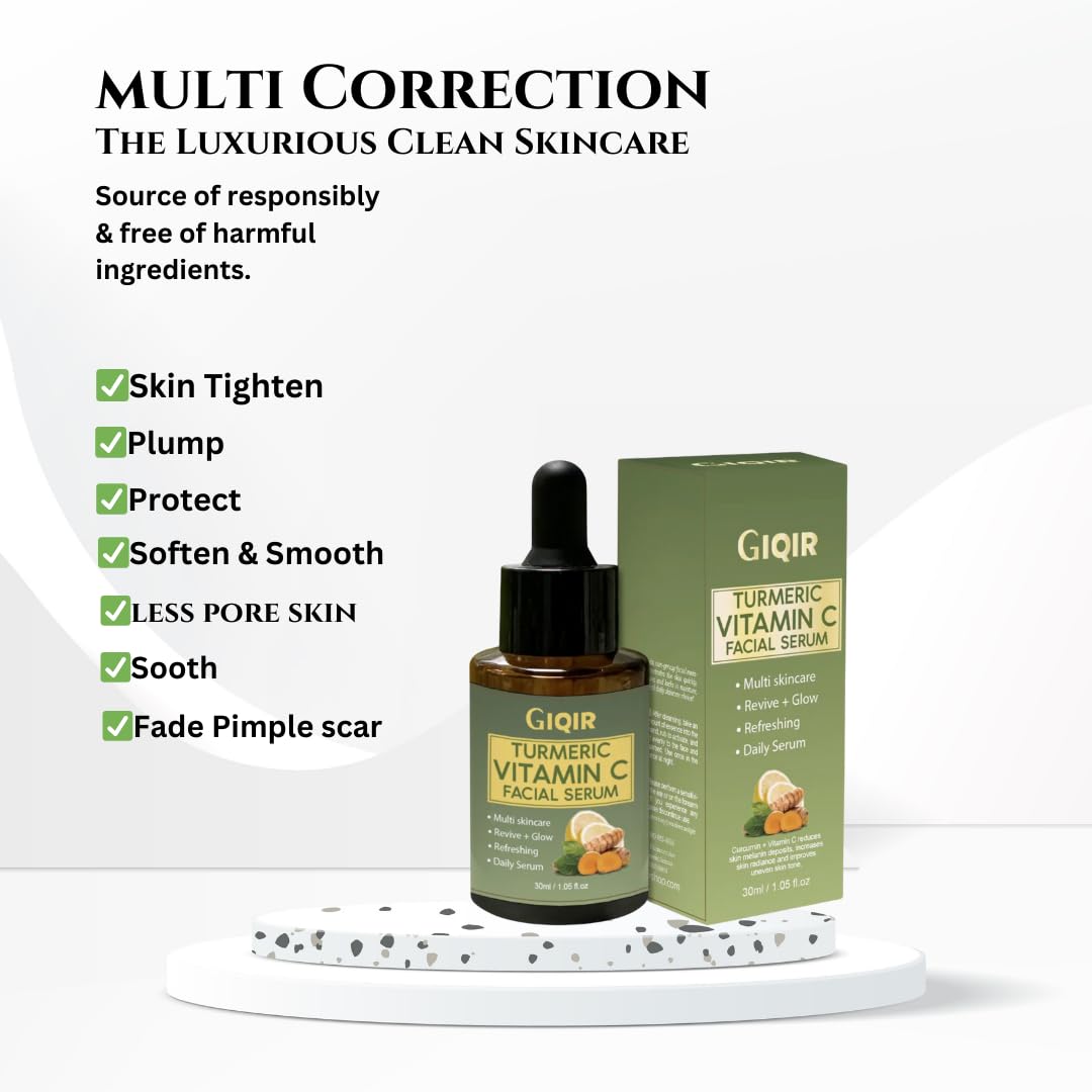 GIQIR Turmeric Vitamin C Facial Serum, Multi-Shine, Revive & Glow, 1.05 fl oz