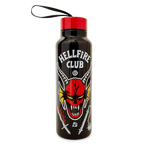 Toynk Stranger Things Hellfire Club Stainless Steel Water Bottle With Strap | Double-Walled Metal Sports Jug | Holds 27 Ounces