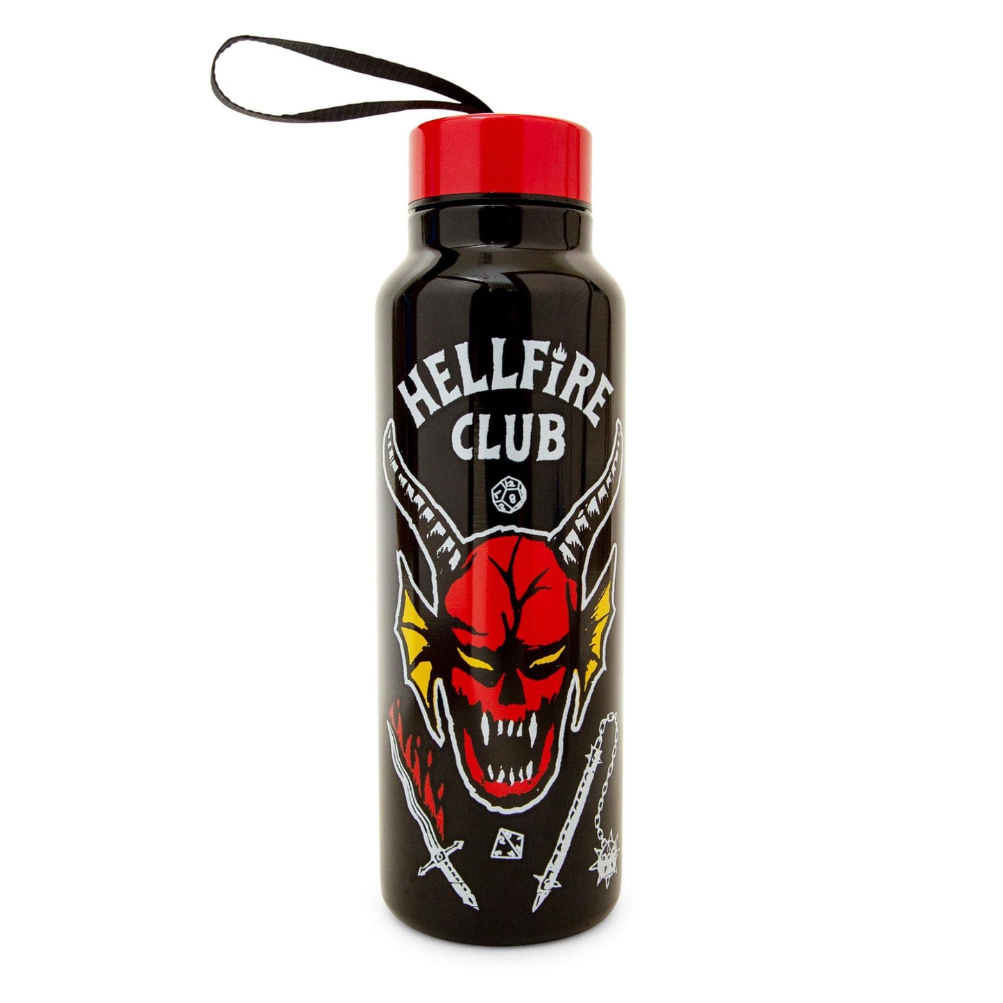Toynk Stranger Things Hellfire Club Stainless Steel Water Bottle With Strap | Double-Walled Metal Sports Jug | Holds 27 Ounces