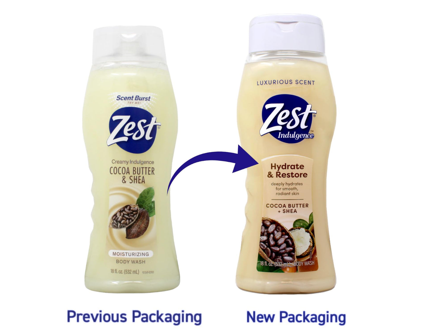 Zest Body Wash, Creamy Cocoa Butter & Shea, 18 Fl Oz