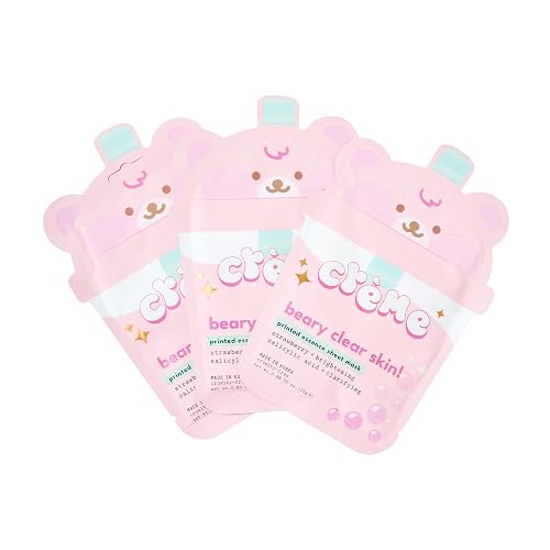 The Crème Shop Boba Bears Beary Clear Skin! Printed Essence Sheet Mask, Korean Skincare (3 Pack)