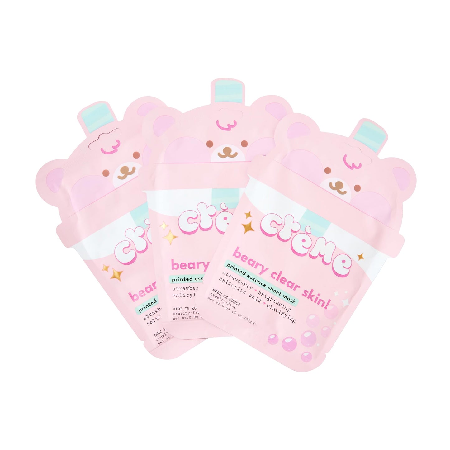 The Crème Shop Boba Bears Beary Clear Skin! Printed Essence Sheet Mask, Korean Skincare (3 Pack)