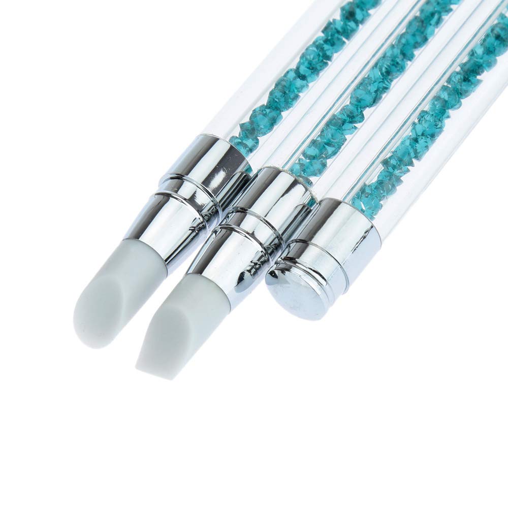 BornBeauty 2 Ways Silicone Nail Art Acrylic Pen Brushes set 3 Pcs Blue Rhinestones Design Sculpture Carving Brush for 3D Effect Shaping Drawing Beauty & Personal Care Born Beauty