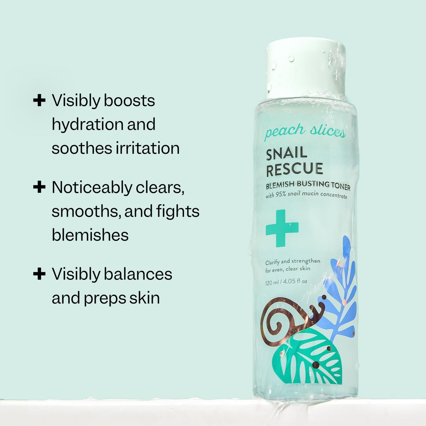 Peach Slices - Snail Rescue Blemish Busting Toner (4.05 oz) - 95% Snail Mucin Concentrate - Clarify, Strengthen, Balance - Hyaluronic Acid & CICA