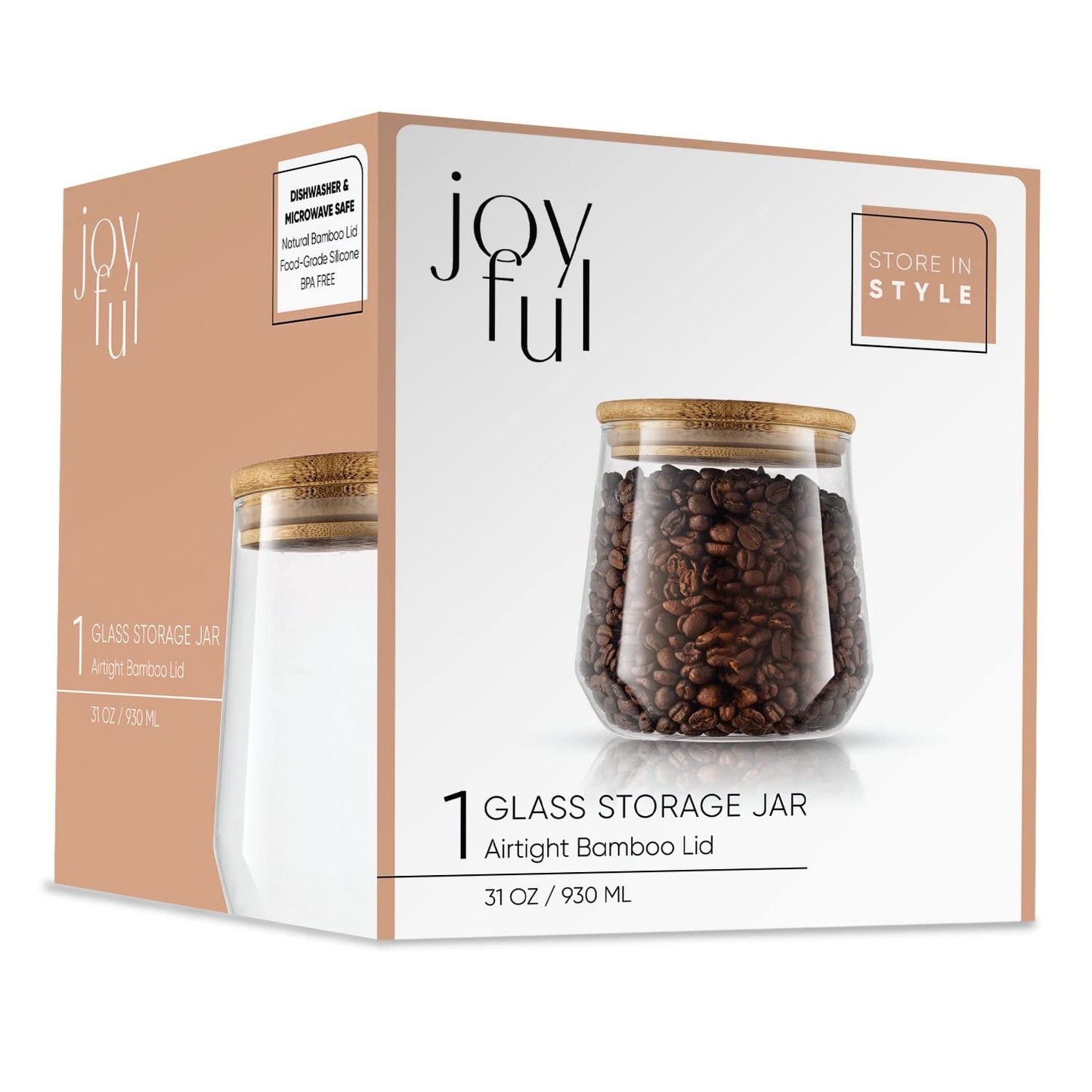 JoyJolt Cookie Jar. 1 Large Glass Jars With Bamboo Lids Set. For Kitchen Counter, Rice Jar, Candy Jar, Flour and Sugar Containers Canisters, 31-OZ…