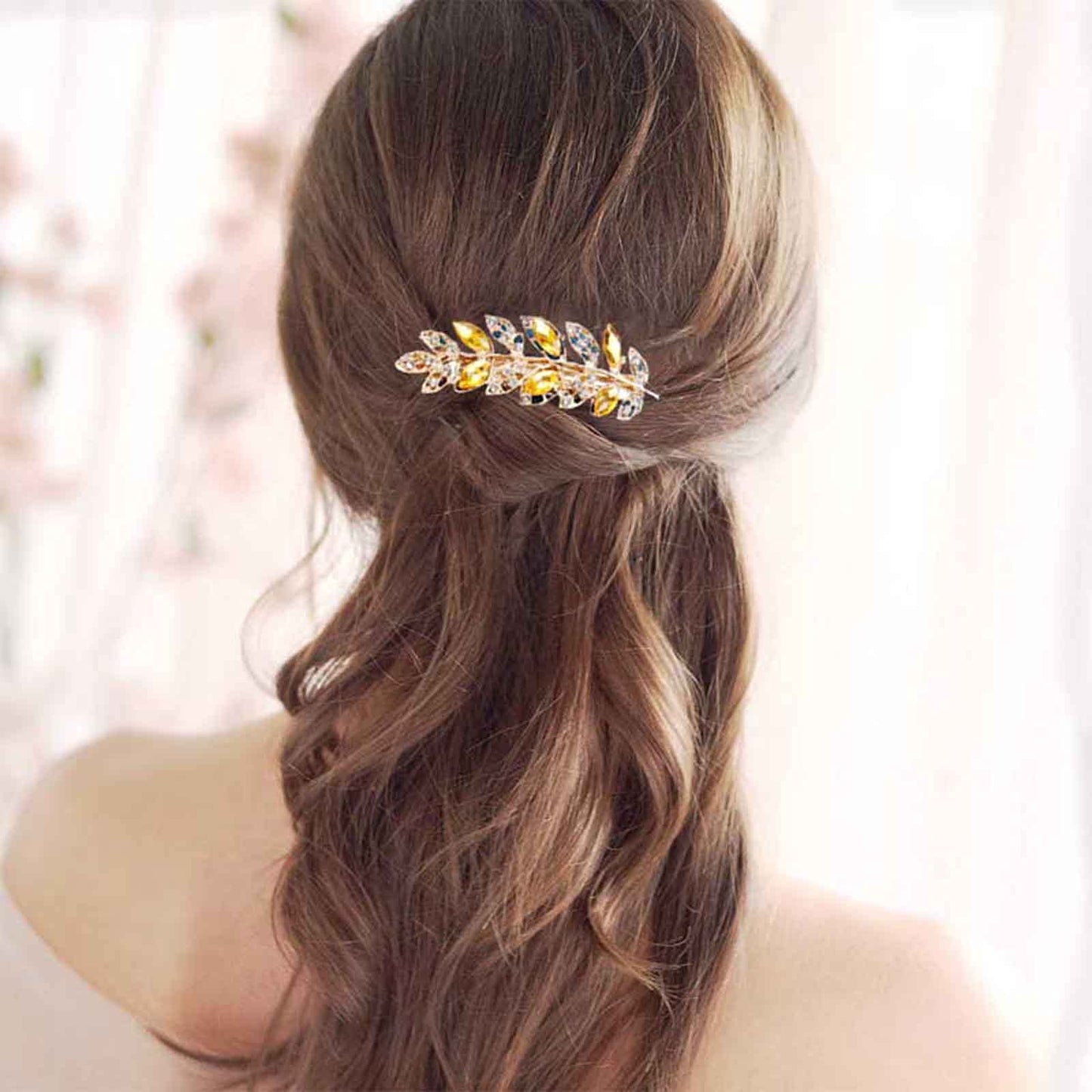 Yheakne Bridal Rhinestone Hair Clip Comb Gold Crystal Wedding Headpieces Shining Headwear Crystal Hair Barrette Pin Bridal Hair Accessories for Women