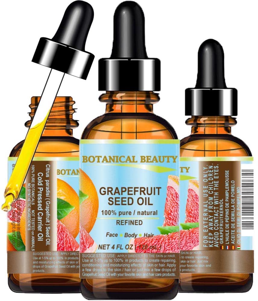 Botanical Beauty GRAPEFRUIT SEED OIL. 100% Pure Natural Undiluted Refined Cold Pressed Carrier Oil (NOT ESSENTIAL OIL) 4 Fl Oz - 120 ml for Face