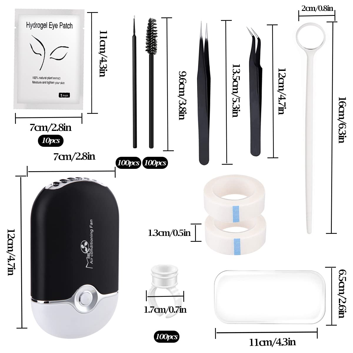 267 PCS Eyelash Extension Supplies Lash Extension Kit USB Air Conditioning Blower,Silicone Pad,Under Eye Gel Pads,Mini Makeup