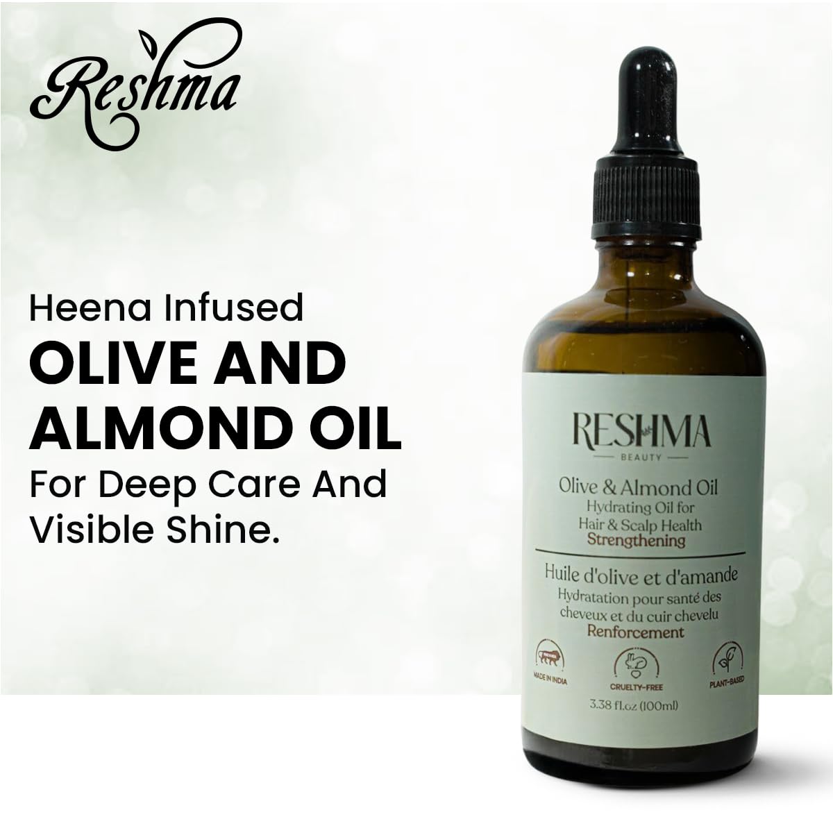 Reshma Beauty Olive & Almond Henna Infused Strengthening Oil with Glass Dropper - 100% Pure, Organic & Cold Pressed Multi-Purpose Hydrating Oil