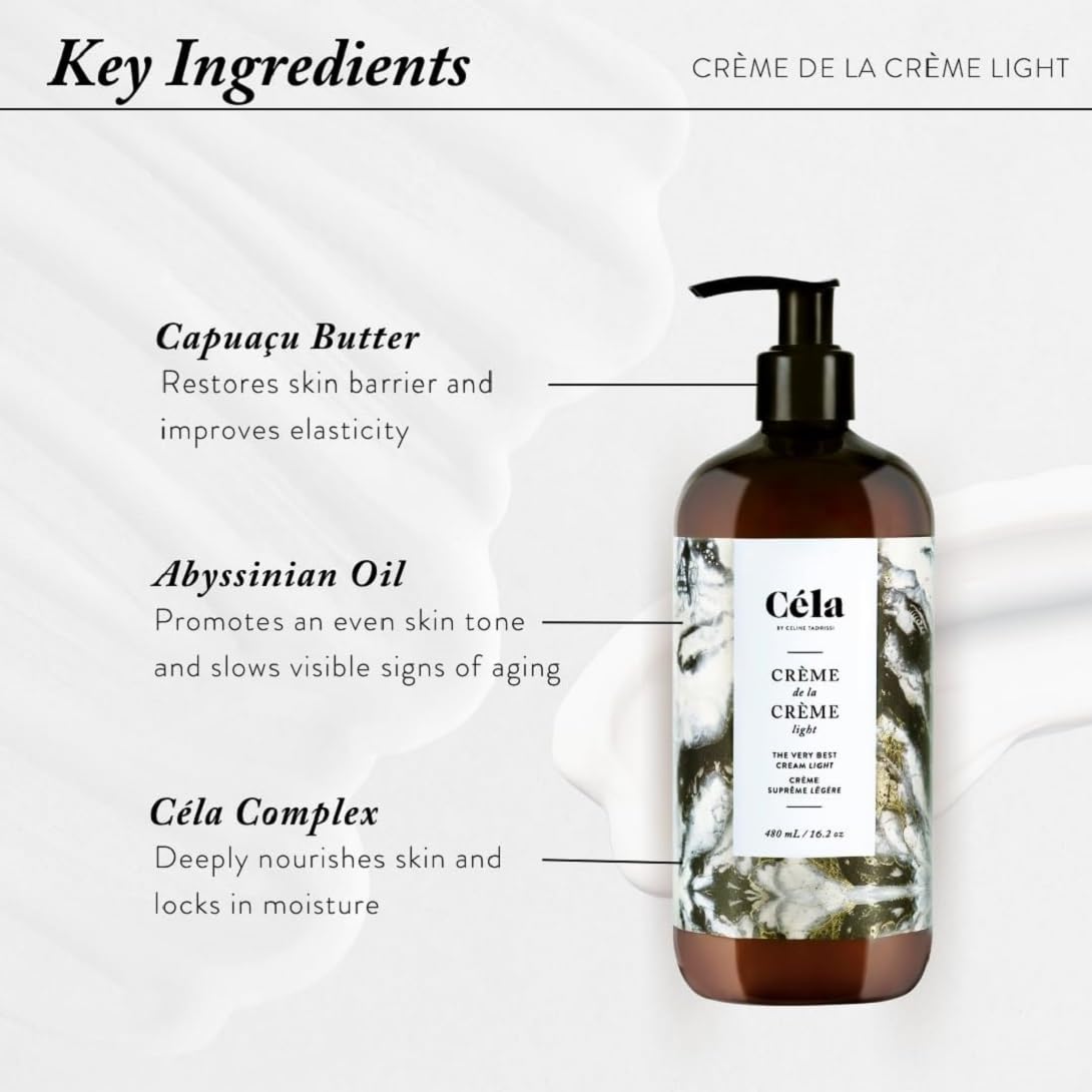 Céla Crème de la Crème Light Body Cream | 480?ml Hydrating & Moisturizing Lotion with Grapefruit Essential Oil - Soft, Smooth, Radiant Skin Daily