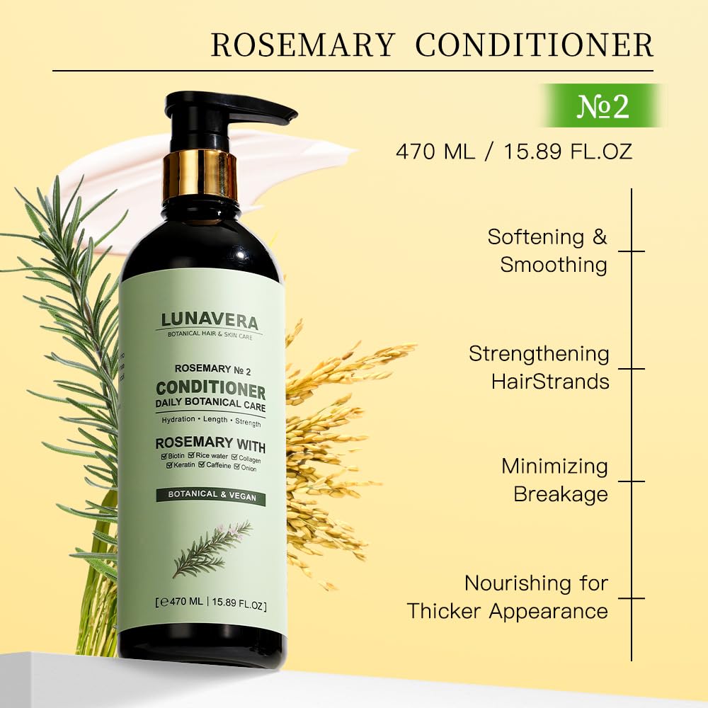 Rosemary Hair Growth Shampoo and Conditioner Set, Natural Vegan Formula with Biotin, Keratin, Collagen, 16.6 oz Each