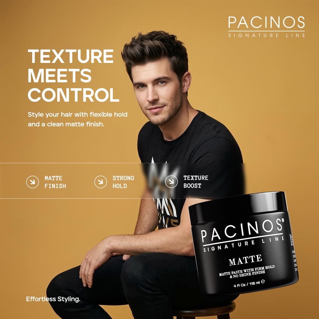Pacinos Matte Hair Paste - Firm Hold, No Shine, Sculpting & Styling Wax, Long Lasting Definition & Texture, No Flakes, All Hair Types