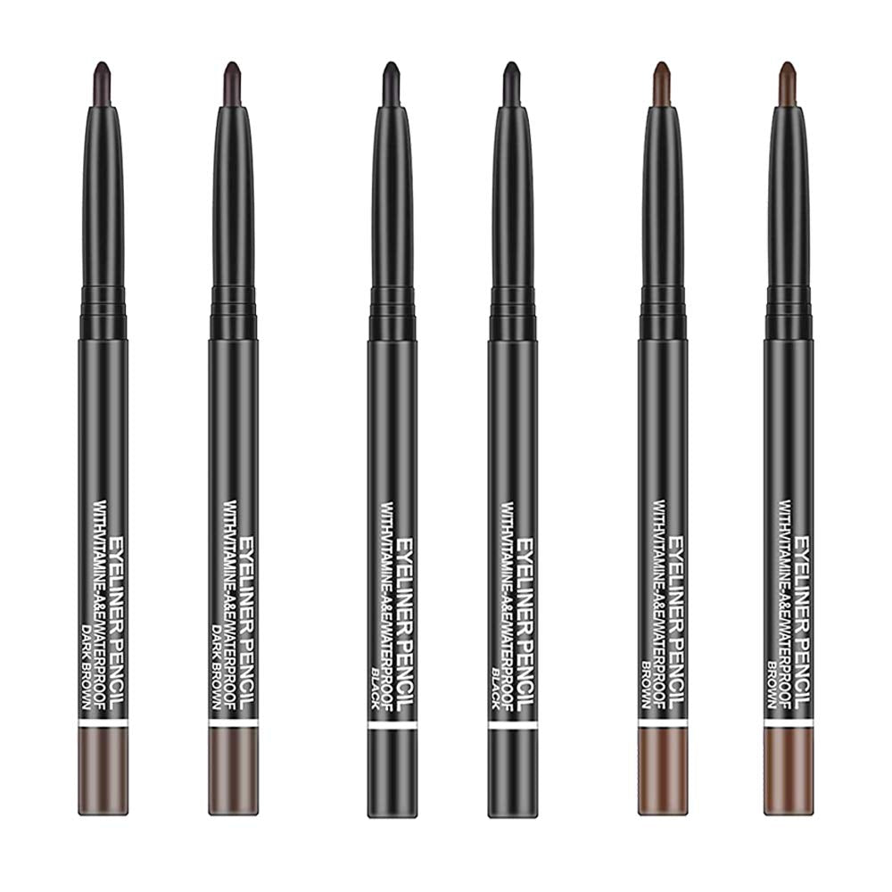 Go Ho Black,Light Brown,Dark Brown Eyeliner Pencils,6 Pack Gel Eye Liner Makeup Pencil,High Pigment Smooth Eyeliner Stick,Soft Easy to Color Eye Liner