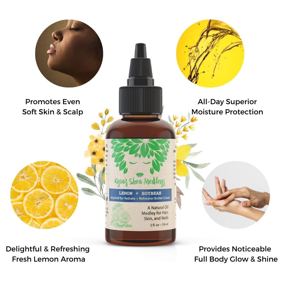 Multiuse Lemon + Soybean Oil Medley for Face, Body, and Hair - Natural Soya Bean Oil, Shea Nut Oil, Lemon Essential Oil, and Vitamin E - Seals in