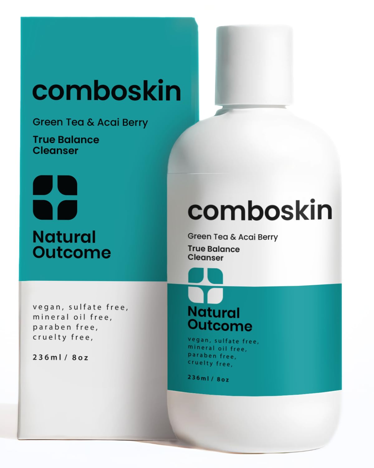 natural outcome Combination Skin True Balance Facial Cleanser Green Tea & Acai Berry | Face Wash and Cleansing Gel for Men & Women | Cruelty Free | 8