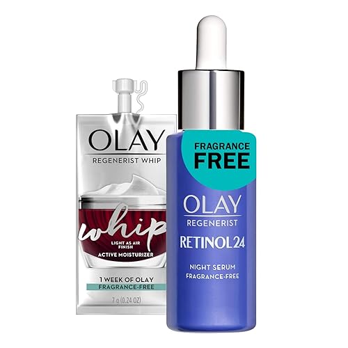 Olay Regenerist Retinol Face Serum, Retinol 24 Night Face Serum, 1.3oz + Whip Face Moisturizer Travel/Trial Size Gift Set