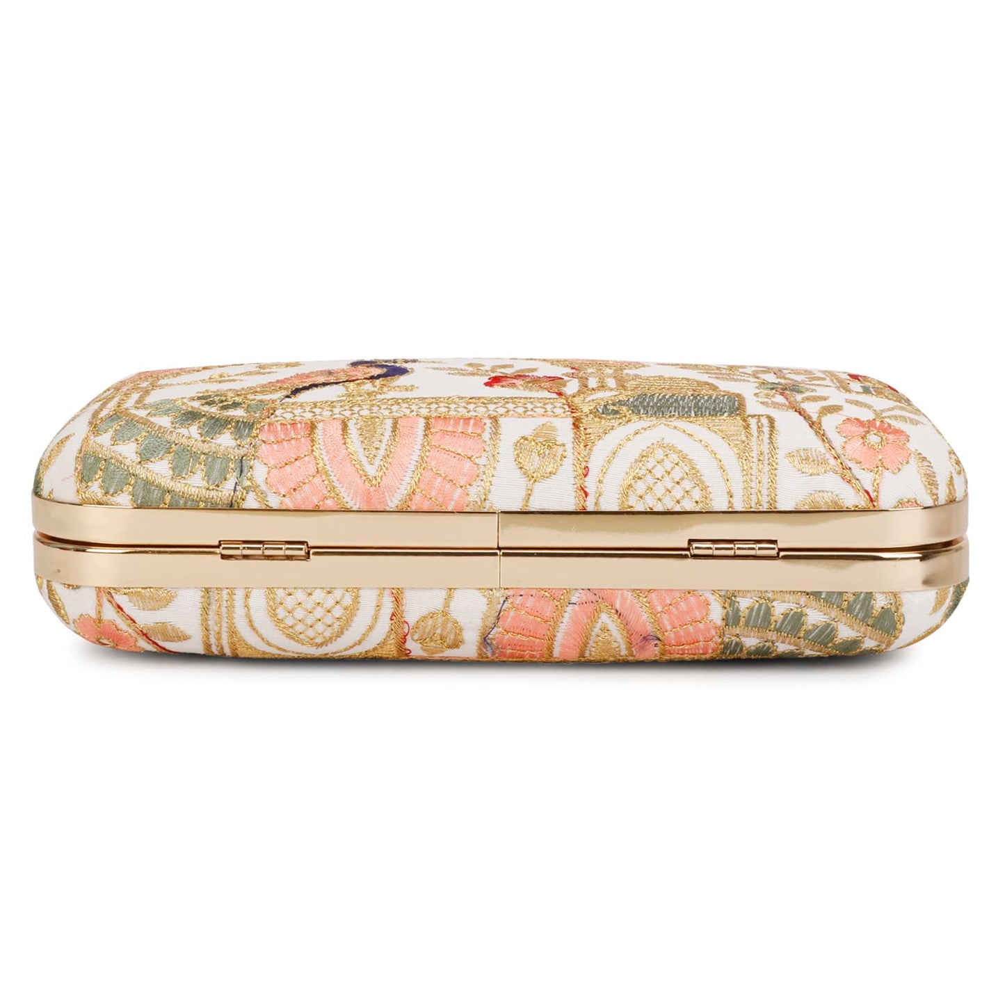 LONGING TO BUY Hand Crafted Designer Box Clutch For Women, Zari Embroidery Hand Clutch For Women (Cream-2)