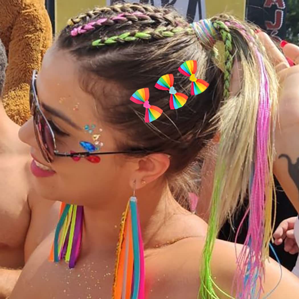 Jeairts Rainbow Bow Clips Colorful Pride Day Hair Pins Cute Bow-knot Lgbtq Hair Accessories for Women(3 IN 1)
