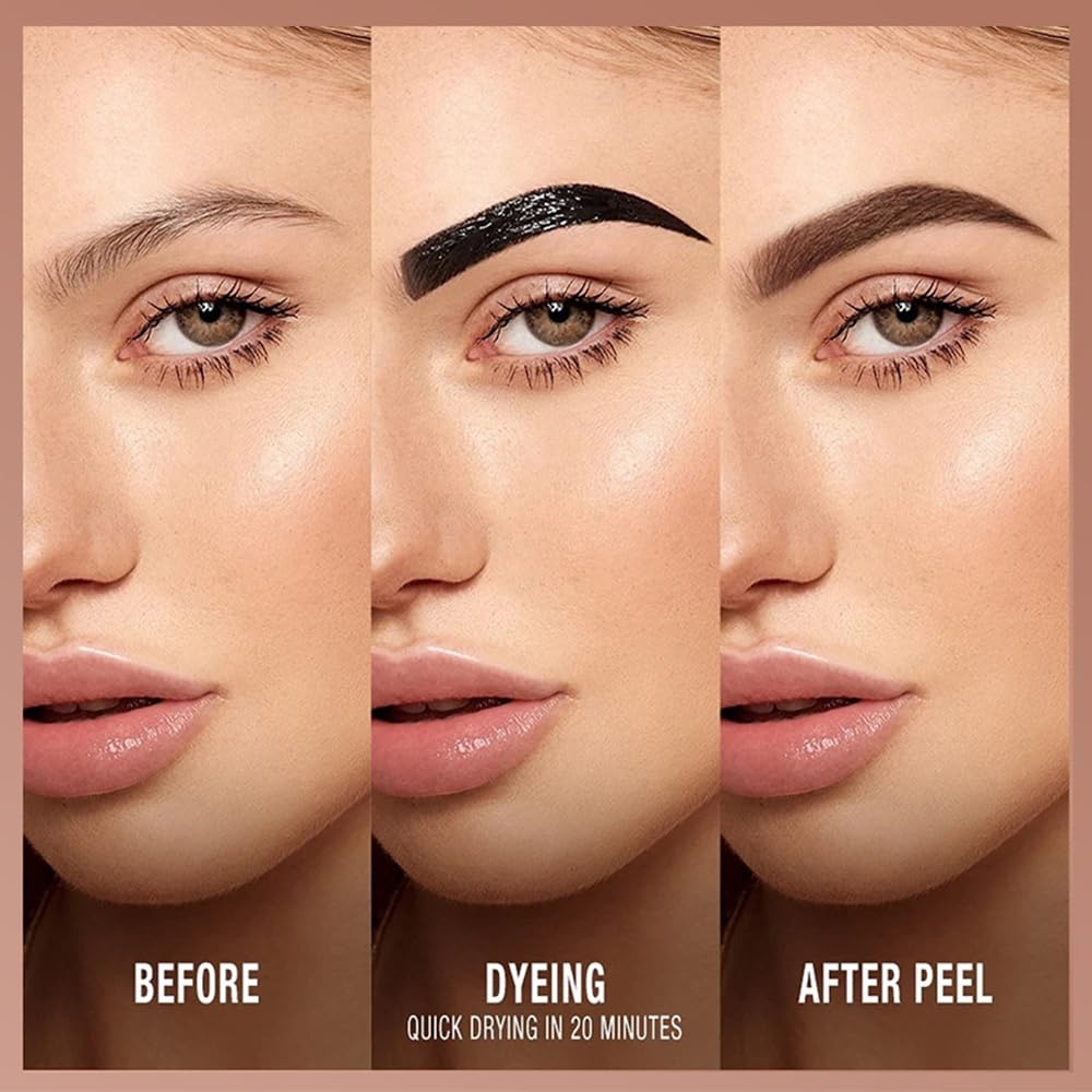 FeiCuiYun Eyebrow Tattoo Peel Off Tint Gel for Women, Warm-Dark Brown Peel Off Eyebrow Tint with 150°Small Curved Tray, Last Up to 5 Days, Waterproof Beauty and Personal Care FeiCuiYun