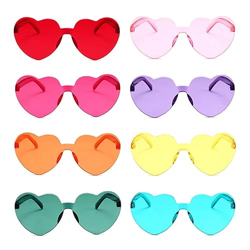LIULIUBTY Heart Shaped Rimless Sunglasses,Jelly Fudge Series Bachelor Party Cool Sunglasses 8 Pack for Glasses Party Favors (Mixed Colors)