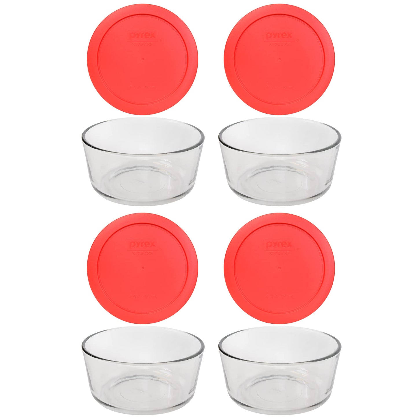 Pyrex Storage 4-Cup Round Dish with Red Plastic Cover, Clear (Case of 4 Containers)