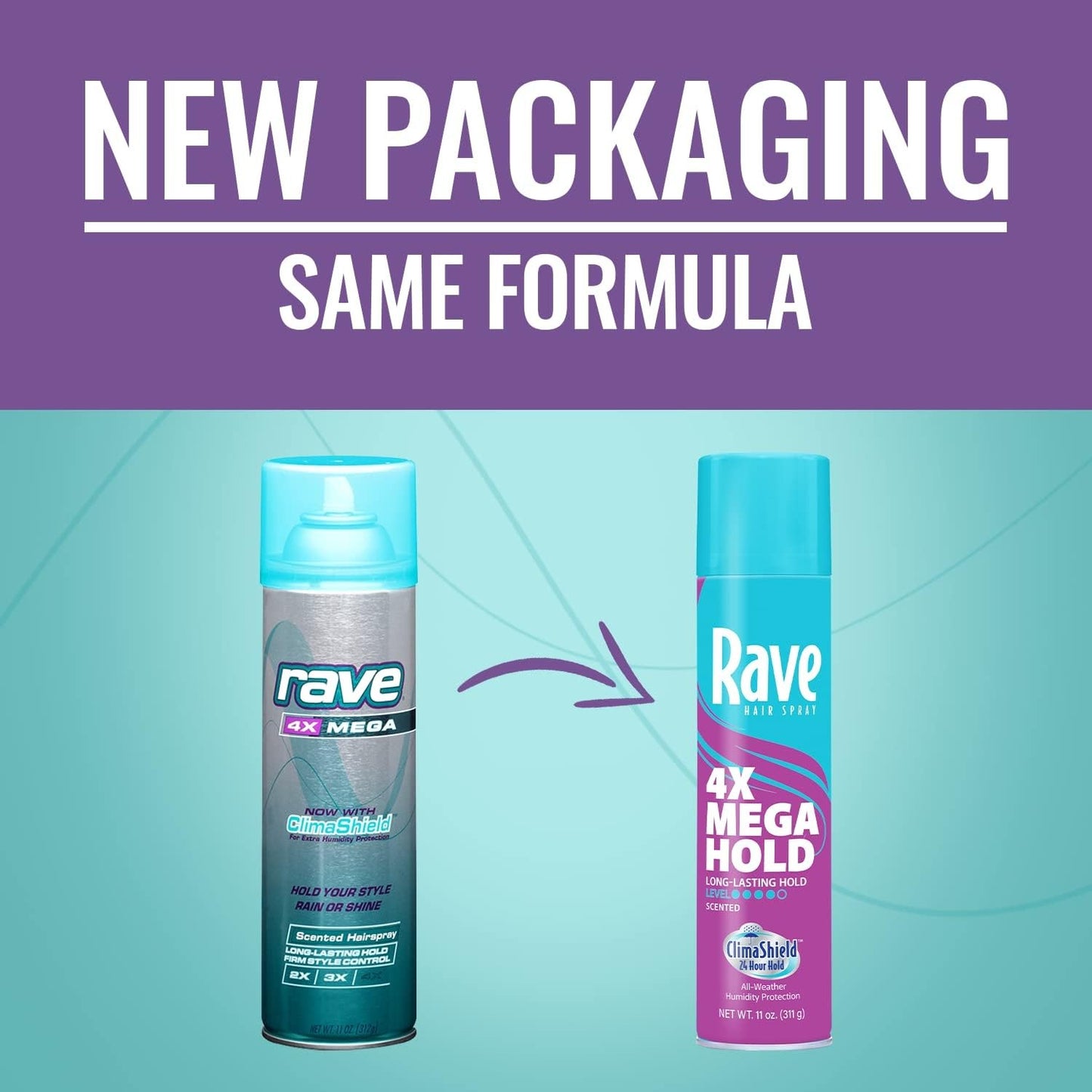 Rave 4X Mega Long-Lasting Firm Hold Scented Hair Spray for Heat Protection, Volume and Shine - ClimaShield for Extra Humidity & Minimizes Frizz - 2 pc