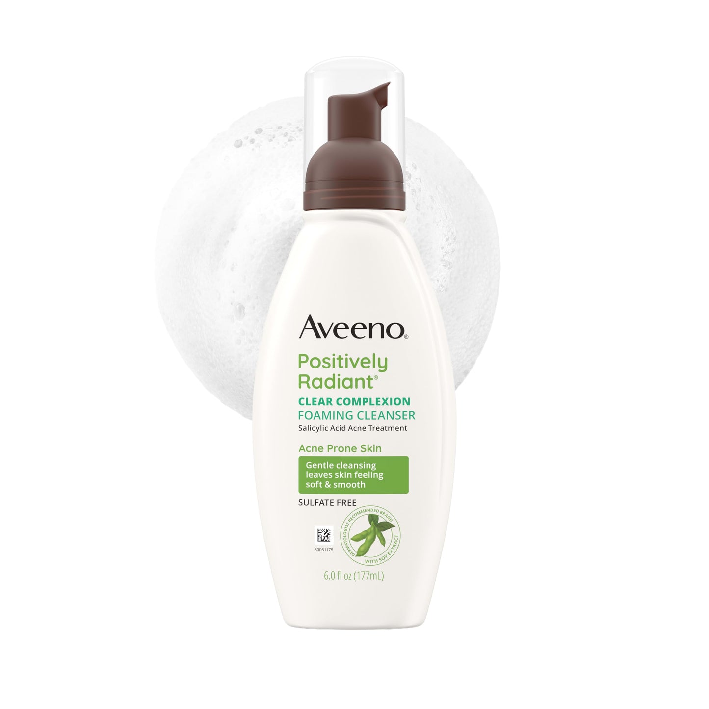 Aveeno Positively Radiant Clear Complexion Foaming Facial Cleanser, Oil-Free with Soy Extract & 0.5% Salicylic Acid, Hypoallergenic Acne Treatment Beauty and Personal Care Aveeno Default Title