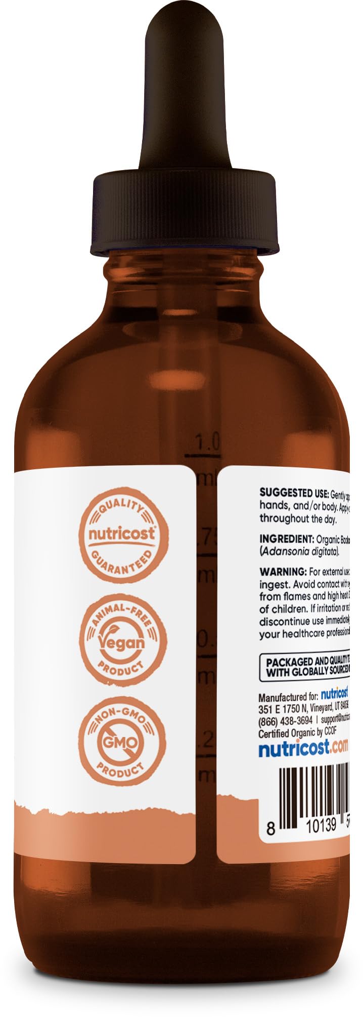 Nutricost Organic Baobab Oil (4 FL OZ) - Nourishing Oil For Hair, Face, & Body, Cold Pressed & Unrefined
