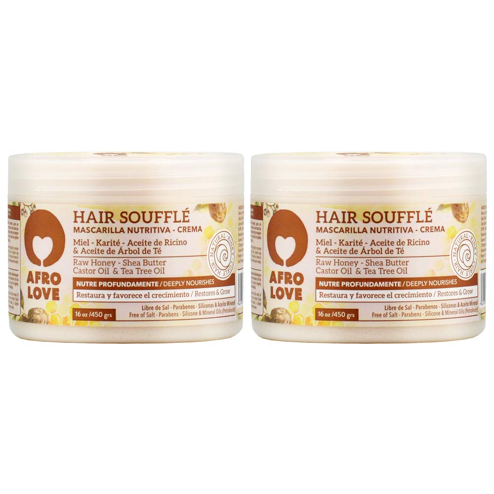 Afro Love Hair Soufflé (16oz, Pack of 2), Deeply Nourishing & Restorative Cream for Curly, Kinky & Coily Hair, Rich in Raw Honey, Shea Butter, Castor