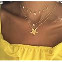 DoubleNine Large Star Crystal Pendant Gold Tassels Dangle Layered Necklace for Women Girls