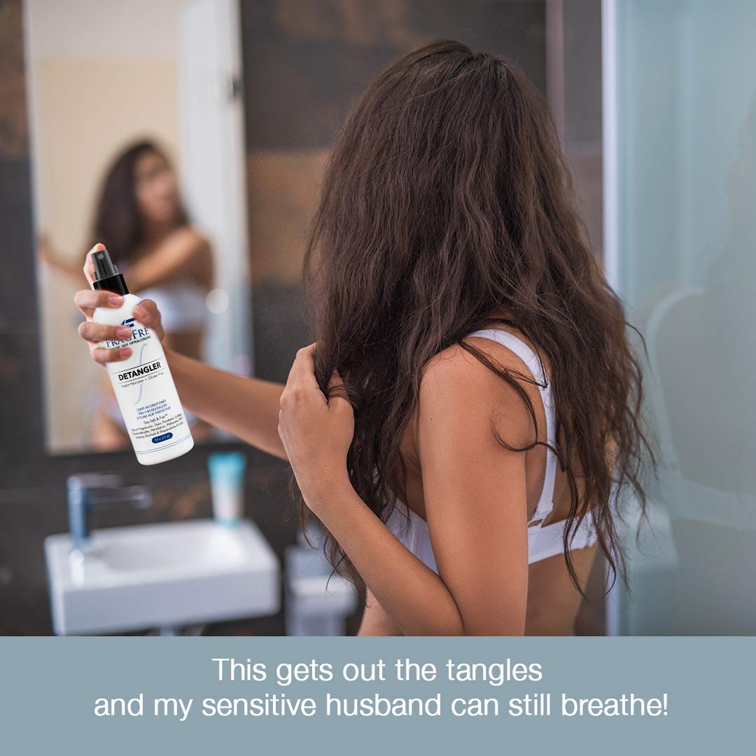 FRAGFRE Hair Detangler Spray, 8 oz - Leave in Conditioner for Sensitive Skin and Scalp - Styling Heat Protectant Spray - Gluten Free Vegan Cruelty