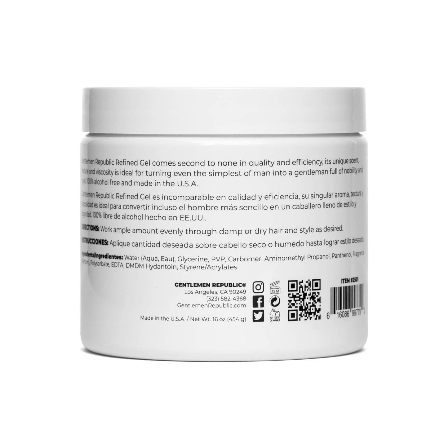 Gentlemen Republic Refined Hair Gel for Men 16oz - Professional Formula for 24 Hr Shine and Strong Hold, Humidity Resistant Styling Gel for hair, 100%