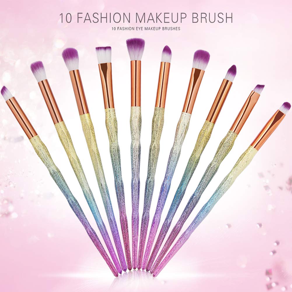 MIPPER 10pcs Diamond Handle Eye Makeup Brushes?Eyebrow Eye shadow Eyeliner Nasal shadow Cosmetics Brush Tool (mix color)