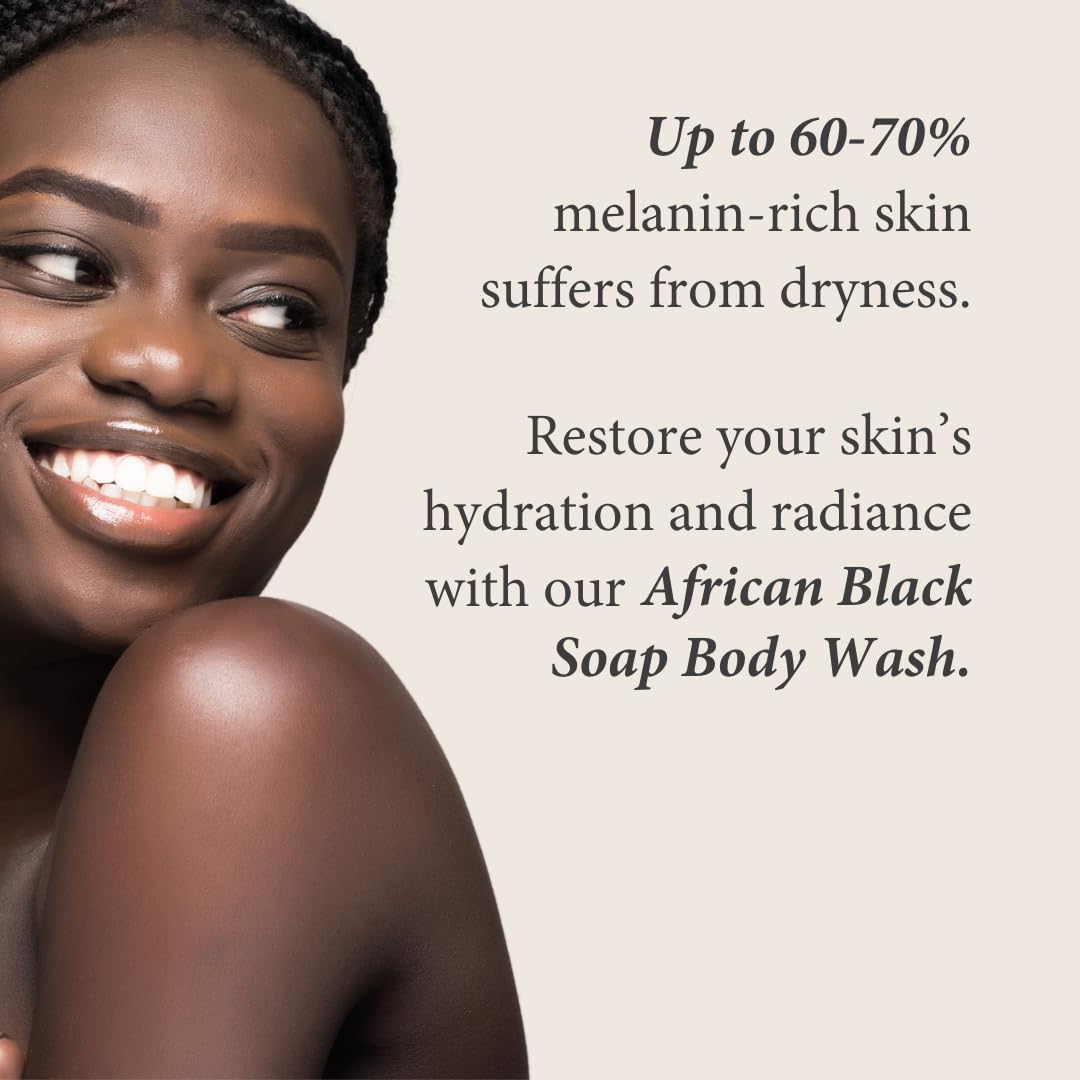 Shea Radiance African Black Soap Body Wash - Dry Skin, Eczema, Rashes, Blemish Cleanser | Unscented (16 oz)