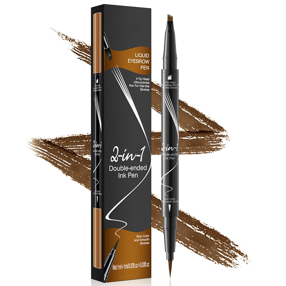 Pinkiou Microblading Eyebrow Pen, 2-In-1 Waterproof Eyebrow Pen, Dual-Ended Eyebrow Pen with 2-Fork-Tips and Precision Brush, Eyebrow Pen for Natural…