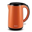 Secura Original Stainless Steel Double Wall Electric Water Kettle 1.8 Quart with Auto Shut-Off & Boil-Dry Protection, Orange SWK-1701DO/HB-3227B