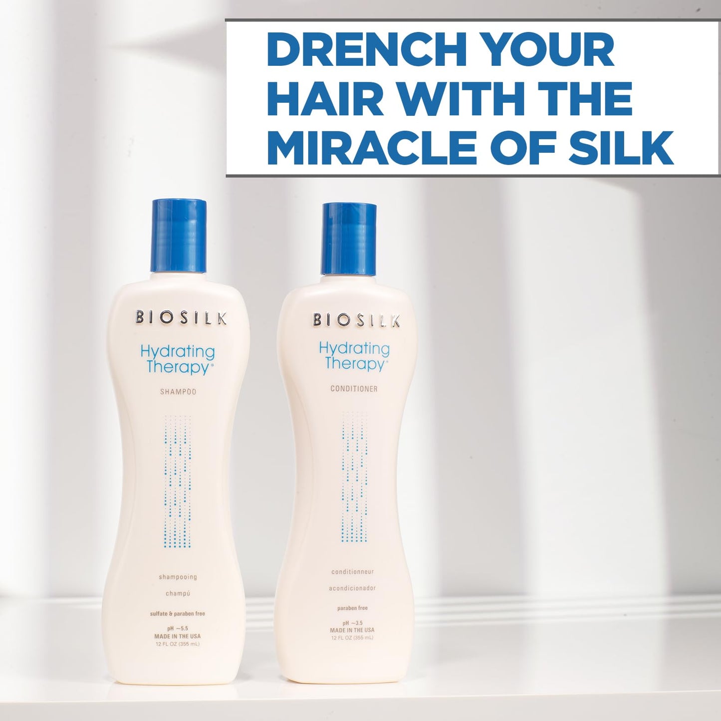 BioSilk Hydrating Therapy Shampoo & Conditioner, Replenishes Hair Moisture & Coarse Hair, Sulfate, Paraben, & Cruelty-Free, 12 Oz (2 Count)