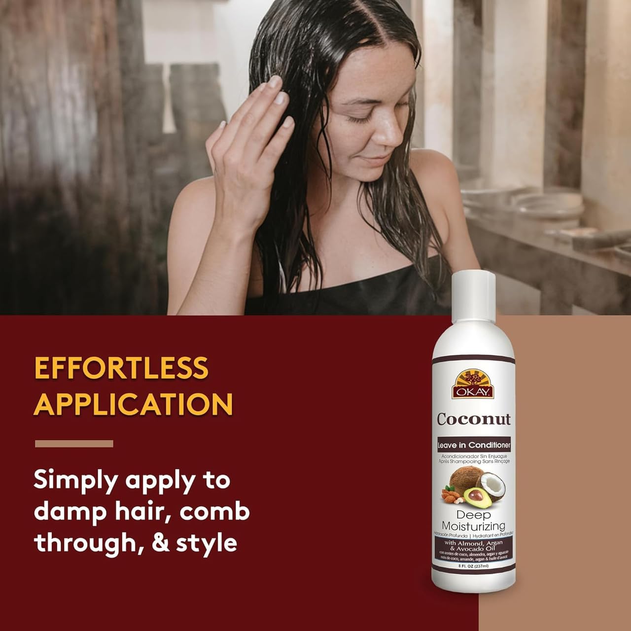 OKAY Coconut Leave In Conditioner - Hair Moisturizer For Women And Men, Contains Castor Seed Oil, Natural Hair Product For Hair Growth, Curly Hair