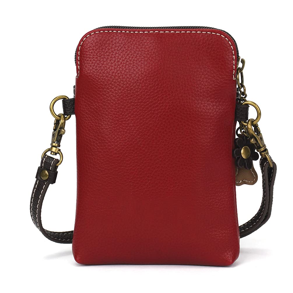 CHALA Dog Collection Cell Phone Crossbody Purse-Women PU Leather/Canvas Multicolor Handbag with Adjustable Strap - Westie - burgundy