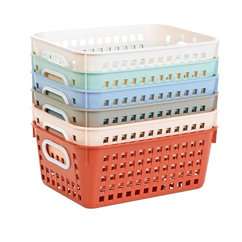 Really Good Stuff Medium Plastic Book Baskets, 11" by 7.5" by 4.5", 6 Pack, Boho Group Colors, Versatile Storage Solution for Classroom, Home…